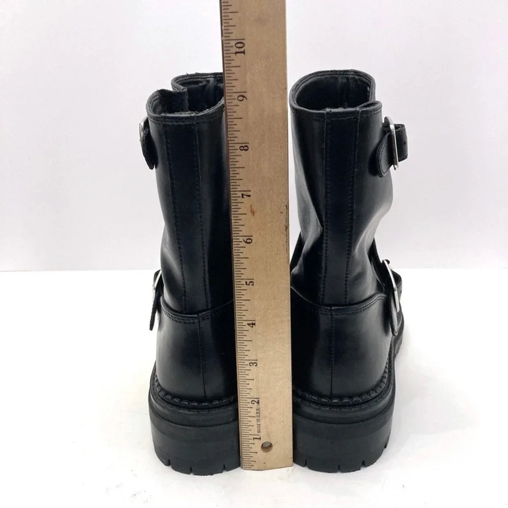 Steve Madden Brycin Moto Boots Lug Sole Black Leather Womens 9M Biker